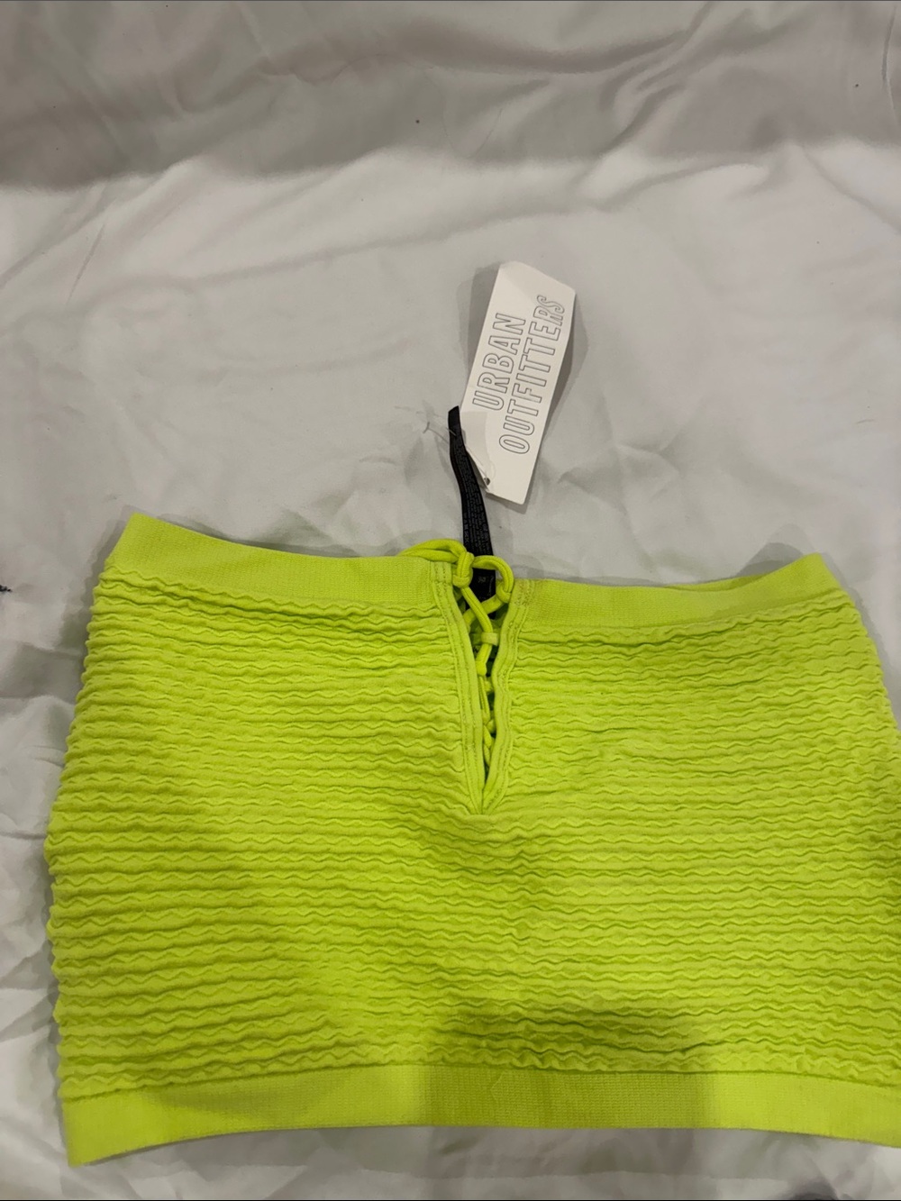 Urban Outfitters Neon Lime Lace-Up Textured Mini Tube Top